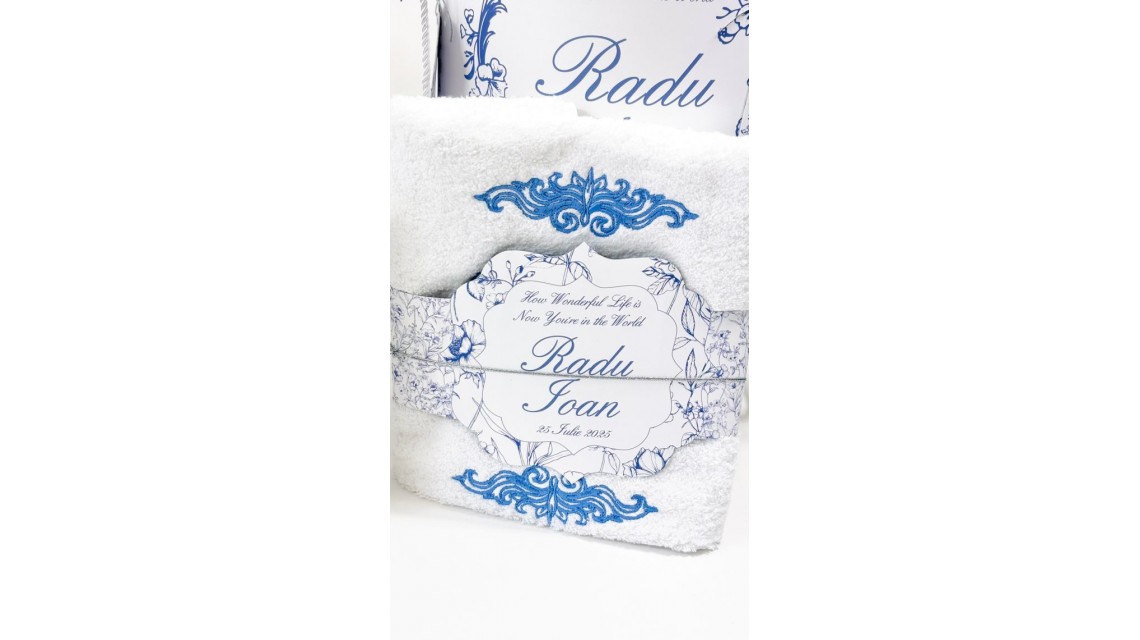 Trusou botez băiețel English Romantic Blue Personalizat cu broderie 9